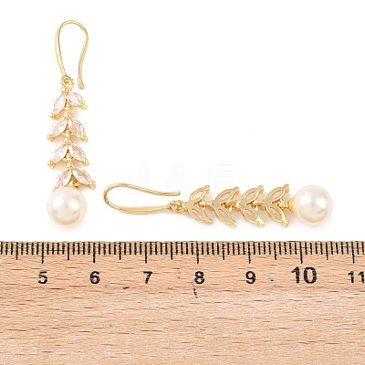 Leaf Brass Micro Pave Clear Cubic Zirconia Dangle Earrings EJEW-C172-03G-1