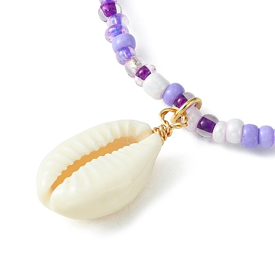3Pcs 3 Color Glass Seed Beaded Stretch Bracelets Set with Natural Shell Charms BJEW-JB09660-1
