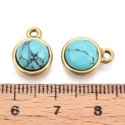 Synthetic Turquoise Half Round Charms STAS-N109-213B-G-1