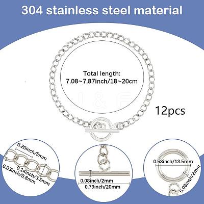 12Pcs 304 Stainless Steel Twisted Curb Chains Bracelets BJEW-SC0001-61P-1