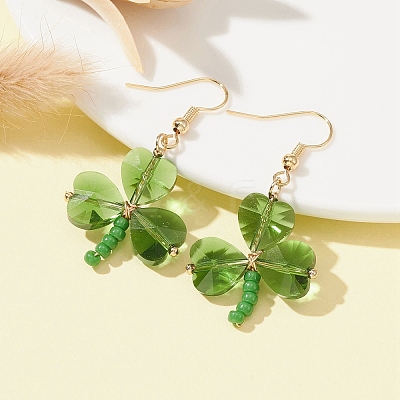 Glass Beaded Clover Dangle Earrings EJEW-TA00251-1
