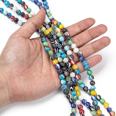 Handmade Millefiori Glass Round Beads Strands X-LK-R004-93-1