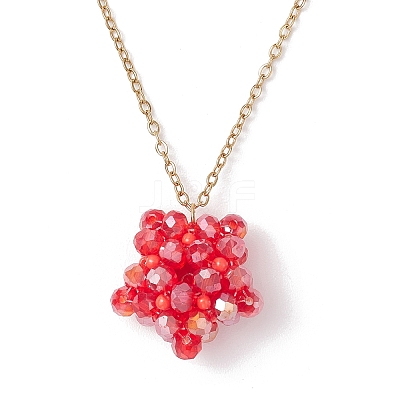Handmade Glass Seed Beaded Star Pendant 304 Stainless Steel Cable Chain Necklaces for Women NJEW-MZ00118-02-1