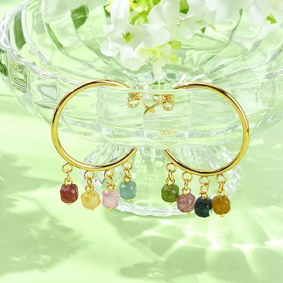 Natural Multicolor Tourmaline  Stud Tassel Earring EJEW-JE07221-1