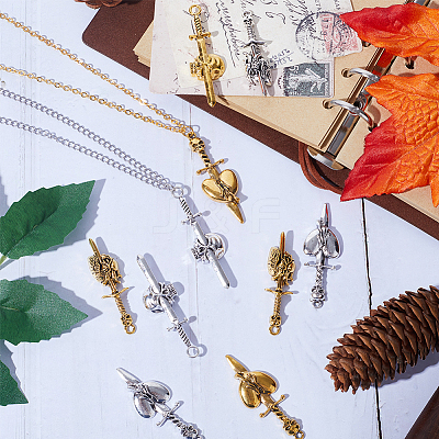 36Pcs 6 Style Tibetan Style Alloy Big Pendants FIND-SC0005-70-1
