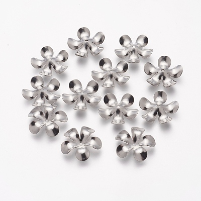 Tarnish Resistant 5-Petal 304 Stainless Steel Flower Bead Caps STAS-L205-09C-1