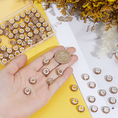 Handmade Polymer Clay Rhinestone European Large Hole Beads with Silver Color Plated Brass Cores FPDL-PA0001-02E-1