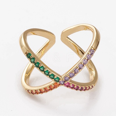 Brass Micro Pave Cubic Zirconia Cuff Rings RJEW-C101-13G-1