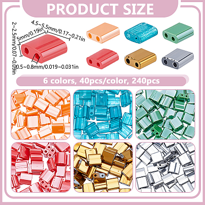 240Pcs 6 Colors 2-Hole Glass Seed Beads SEED-HY0001-41-1