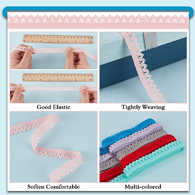30 Yards 10 Colors Polyester Elastic Flower Lace Ribbons OCOR-BC0006-76-1