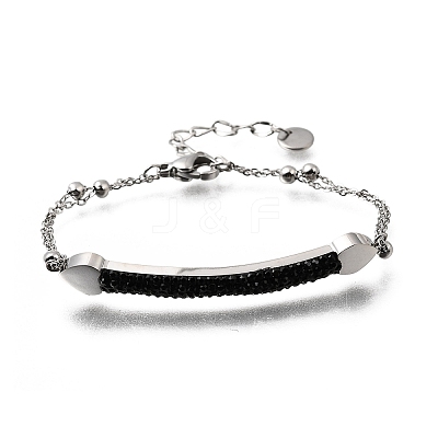 Heart Bar 304 Stainless Steel & Rhinestone Link Bracelets BJEW-A167-01P-01-1