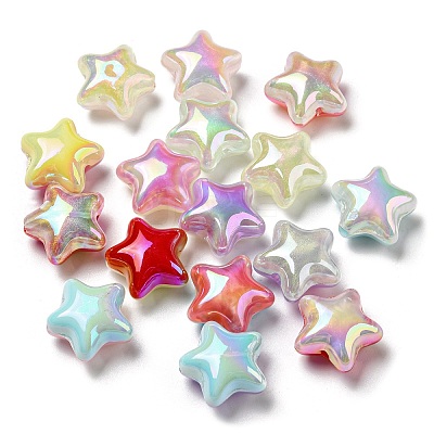 UV Plating Rainbow Iridescent Opaque Acrylic Beads X-MACR-D081-13-1