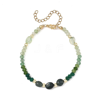 Dyed Natural Malaysia Jade & Moss Agate & Prehnite Nuggets & Rondelle Beaded Bracelets for Women BJEW-JB14090-02-1