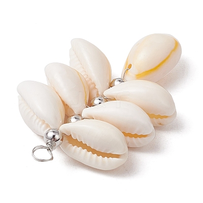 Natural Cowrie Shell Color-Changing Cluster Pendants PALLOY-JF03560-02-1