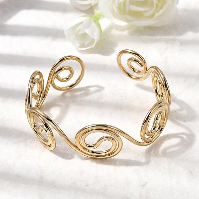 304 Stainless Steel Cuff Bangles for Women BJEW-Z150-01G-01-1