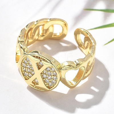 Brass Micro Pave Clear Cubic Zirconia Open Cuff Rings for Women RJEW-K289-02G-X-1