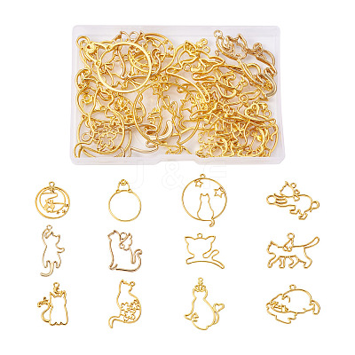 24Pcs 12 Style Zinc Alloy Kitten Open Back Bezel Pendants FIND-CW0001-05-1