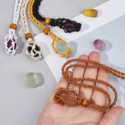 5Pcs 5 Colors Adjustable Waxed Cord Macrame Pouch Necklace Making for Gemstone Nuggets NJEW-DC0001-17-1