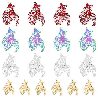 24Pcs 4 Colors 201 Stainless Steel Filigree Pendants STAS-FH0002-09-1