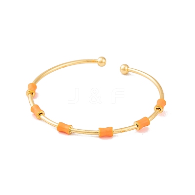 Brass Resin Bamboo Stick Open Cuff Bangles for Women BJEW-S147-02G-1