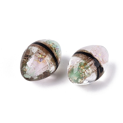 Two Tone Color Handmade Foil Glass Beads FOIL-Q001-01G-1