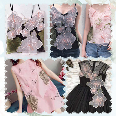 5Pcs Organza Flower & Leaf DIY-WH0622-250-1