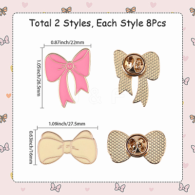 16Pcs 2 Styles Bowknot Enamel Pins JEWB-SC0001-74-1