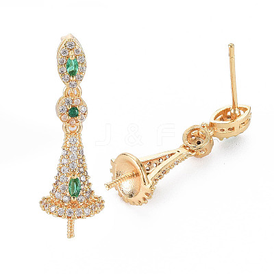 Brass Micro Pave Clear Cubic Zirconia Stud Earring Findings KK-S364-039-1
