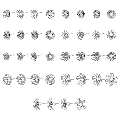 36Pcs 9 Style 304 Stainless Steel Stud Earring Settings STAS-UN0027-06-1