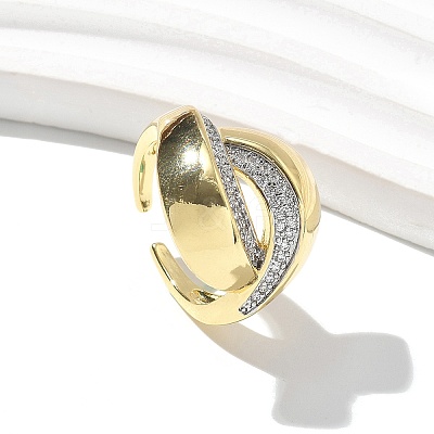 Brass Micro Pave Clear Cubic Zirconia Cuff Finger Rings for Women RJEW-B112-12GP-1