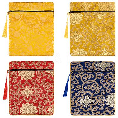 4Pcs 4 Colors Ethnic Style Silk Sutra Book Zipper Pouch ABAG-GA0001-27-1
