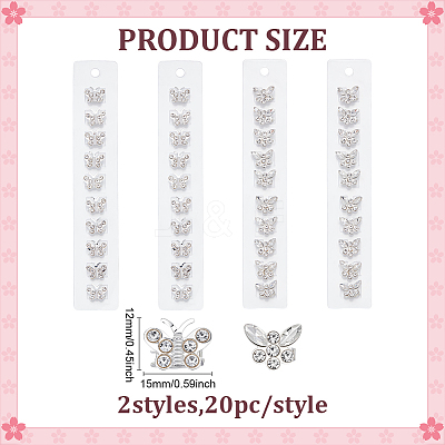 40Pcs 2 Styles Butterfly Alloy Rhinestone Hair Fastener for Women Girls Hairstyling OHAR-ME0001-02-1