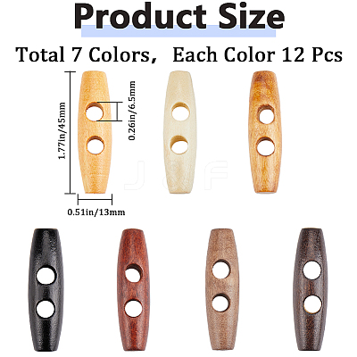 84Pcs 7 Colors Natural Wood Buttons BUTT-GF0003-90B-1