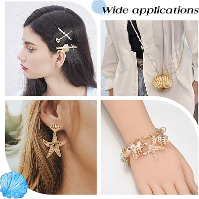 Natural Shell & Alloy Starfish Charm Bracelet & Bib Necklace & Adjustable Ring & Dangle Stud Earrings & Aligator Hair Clip & Mini Crossbody Bags SJEW-PH0001-11-1