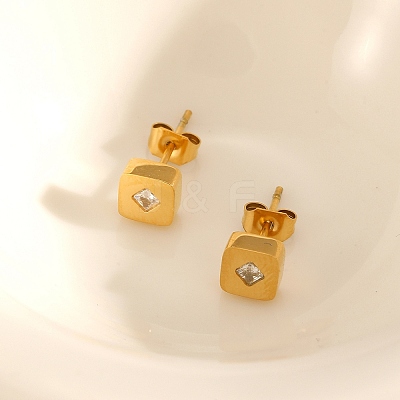 304 Stainless Steel & Clear Cubic Zirconia Stud Earrings WGB6216-02-1