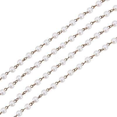 Handmade Round Glass Pearl Beads Chains for Necklaces Bracelets Making AJEW-JB00035-02-1