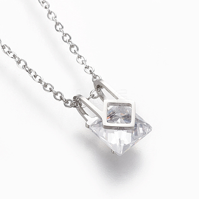 304 Stainless Steel Initial Pendant Necklaces NJEW-O118-34-1