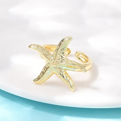 Ocean Theme Brass Cuff Rings RJEW-C135-01G-16-1