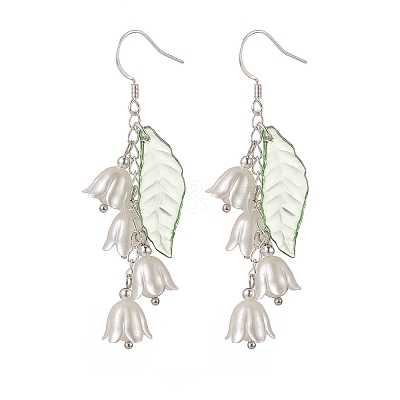 ABS Plastic Flower of Life with Shell Pearl Beaded Dangle Earrings EJEW-TA00182-1