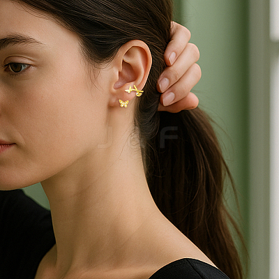 4Pcs 2 Colors Brass Micro Pave Clear Cubic Zirconia Cuff Earrings EJEW-HY0001-26-1
