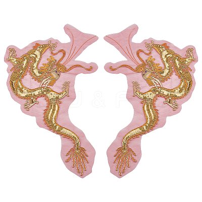 2Pcs 2 Styles Dragon Shape Polyester Embroidery Sew on Flower Appliques PATC-MA0001-36-1