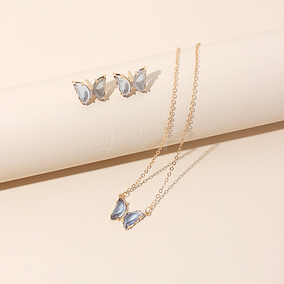 Butterfly Acrylic Rhinestone with Iron Pendant Necklaces & Stud Earrings Sets for Women WGFFCAF-08-1