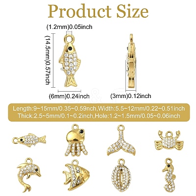 8Pcs 8 Styles Ocean Theme 304 Stainless Steel Charms STAS-CJ0003-52-1