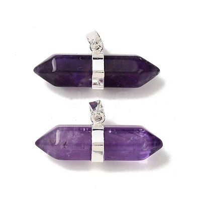 Natural Amethyst Double Terminal Pointed Pendants G-NH0001-15P-10-1
