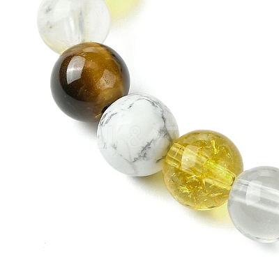 Natural Howlite & Synthetic Citrine & Natural Tiger Eye & Natural Quartz Crystal Round Beaded Stretch Bracelets BJEW-JB10910-09-1