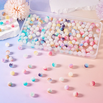 198Pcs 9 Colors Frosted Baking Paint Crackle Glass Beads with Glitter Powder DGLA-TA0001-23-1
