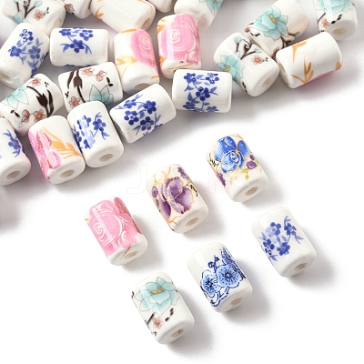 40Pcs Floral Printed Porcelain Beads PORC-FS0001-15-1