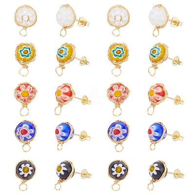 10 pairs 5 Colors Handmade Millefiori Lampwork Earring Stud Settings and Ear Nuts EJEW-UN0001-55-1