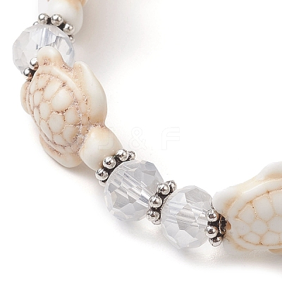 Summer Beach Turtle Synthetic Turquoise & Faceted Glass Beaded Stretch Bracelets for Women Men BJEW-JB10453-1