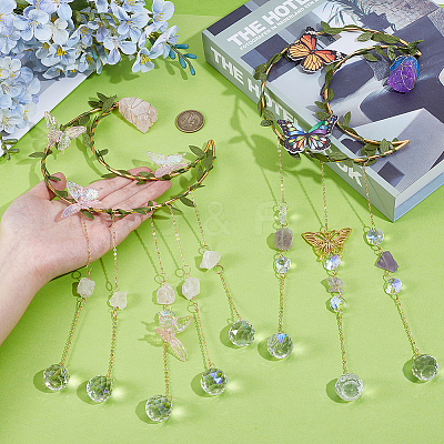 2Pcs 2 Styles Iron & Acrylic & Imitation Leather Suncatchers HJEW-OC00260-1